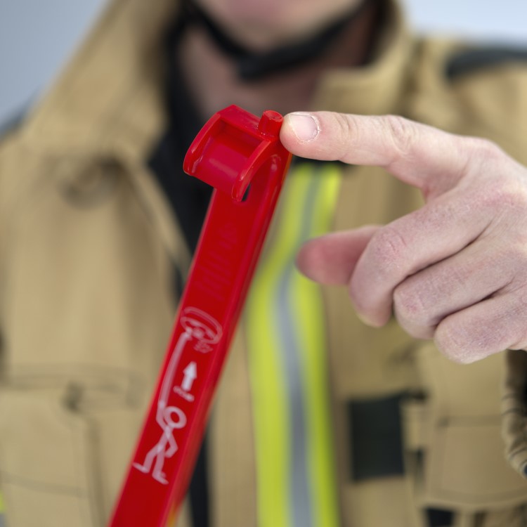 Shoehorn with a test button for smoke alarms