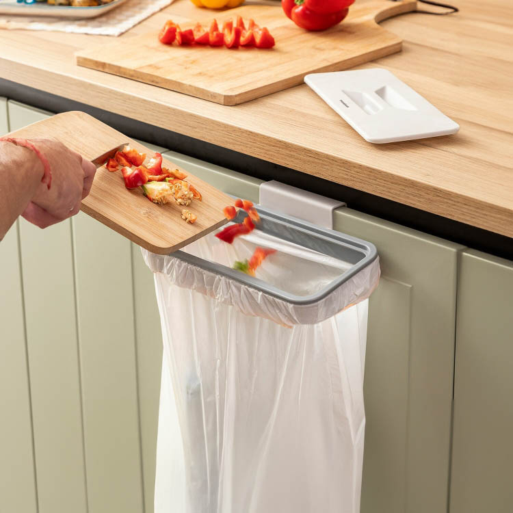 Food waste bag holder for cupboards