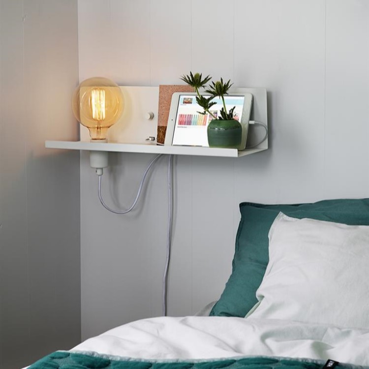 Shelf with lamp socket, dimmer and USB