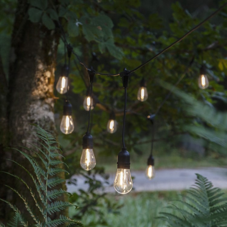 String lights with hanging lightbulbs