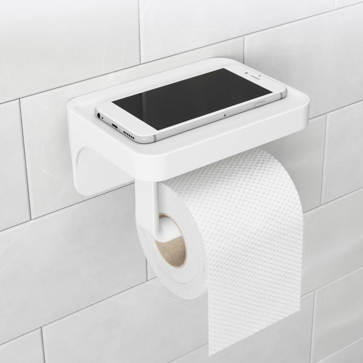 Toilet roll holder with shelf