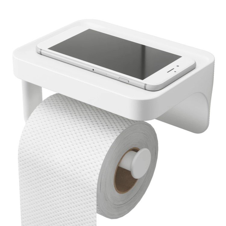 Toilet roll holder with shelf