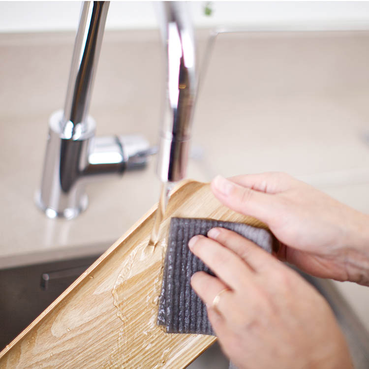 Water resistant tray with dishcloth holder