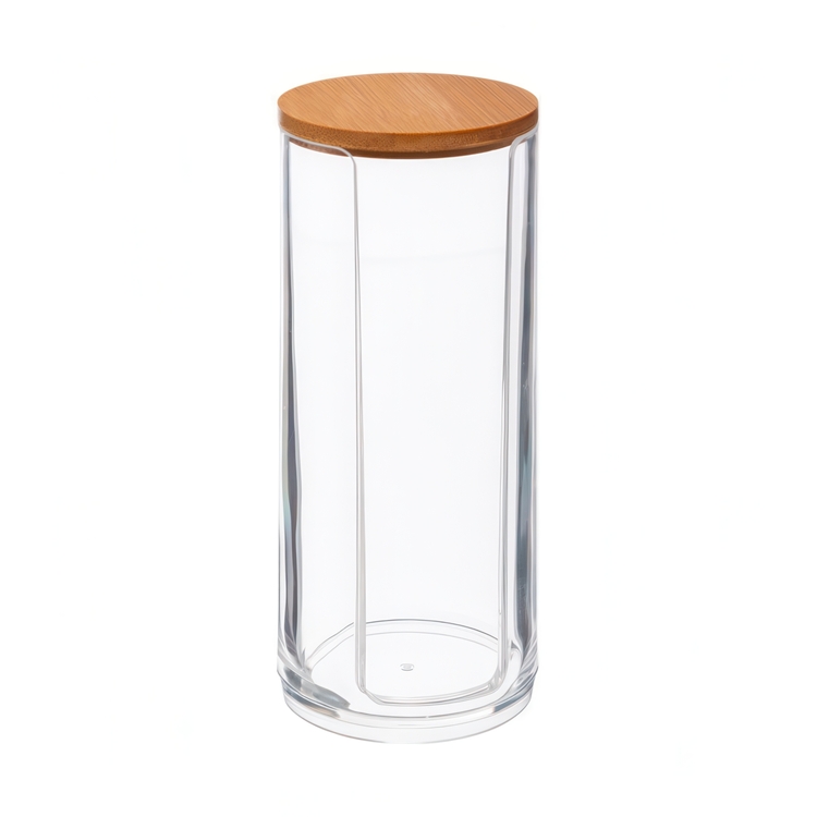 Cotton Pad Dispenser, SELENA BAMBOO, Ø 7 x H 17,8 cm, Clear / Nature