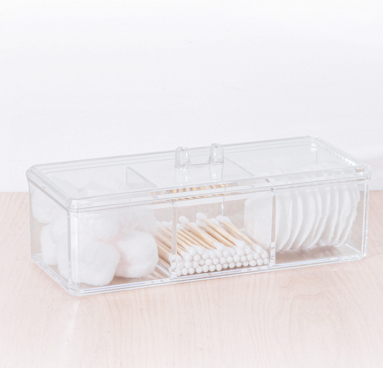 Container With Lid, 3 Compartments, SELENA, 22,8 x 9,5 x H 8,3 cm, Clear