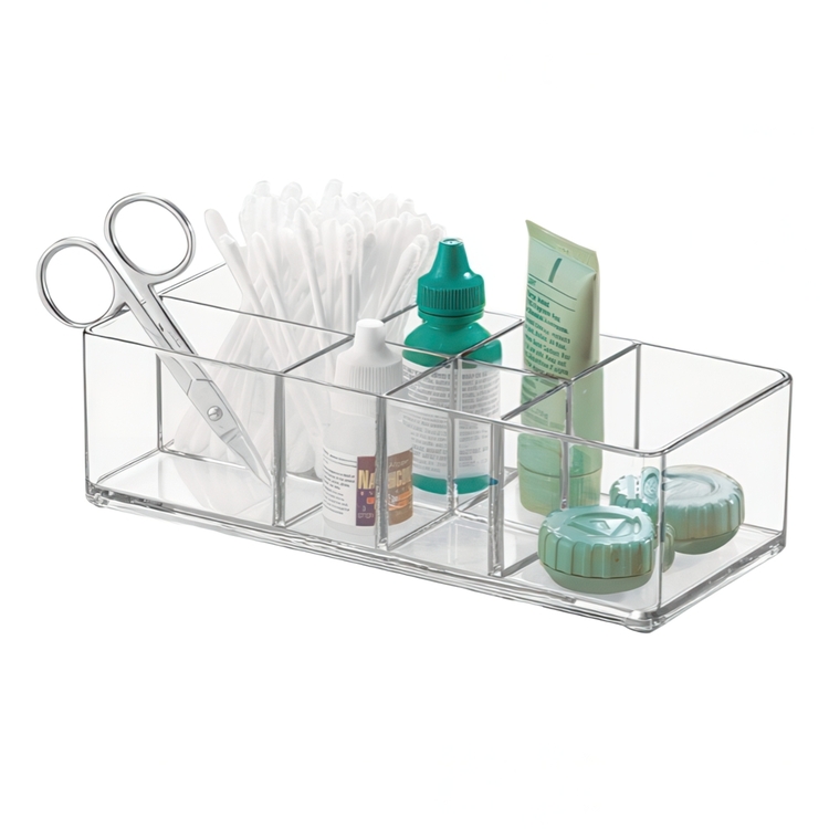 Storage Box with 7 compartments, MEDICINE ORGANIZER, 17,8 x 7,6X H5 cm, Clear