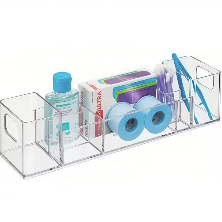 Storage Box with compartments, CLARITY ORGANIZER, 30,5 x 7,6 x H 7,6 cm, Clear