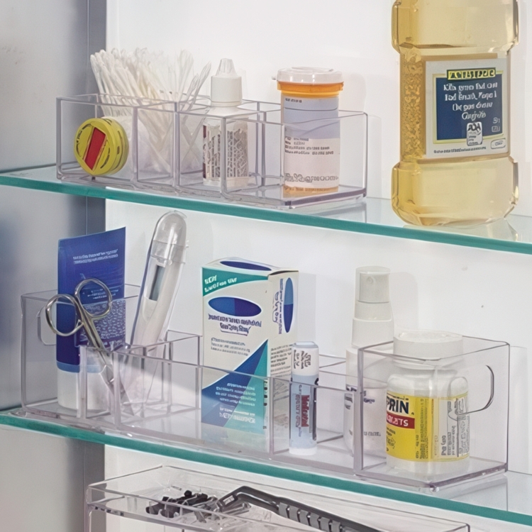 Storage Box with compartments, CLARITY ORGANIZER, 30,5 x 7,6 x H 7,6 cm, Clear