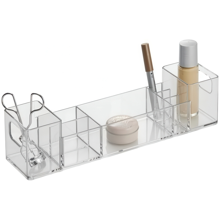 Storage Box with compartments, CLARITY ORGANIZER, 30,5 x 7,6 x H 7,6 cm, Clear