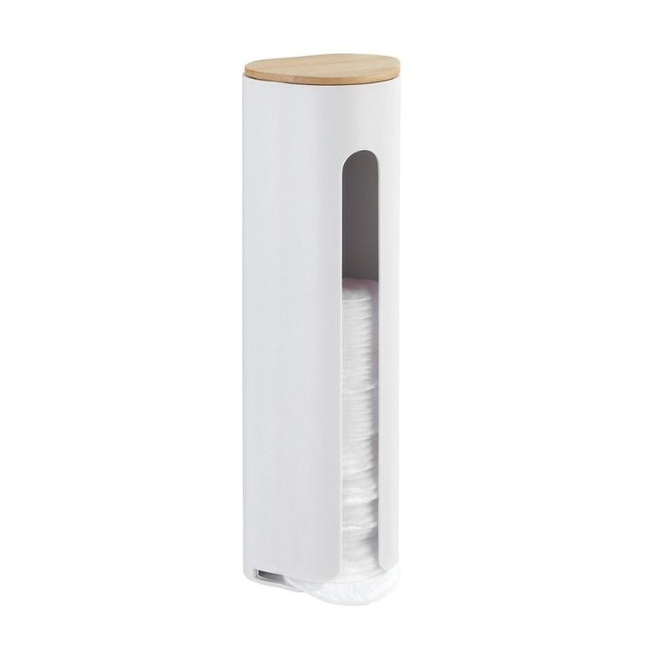 Holder for cotton pads, LARESA MAKE UP, Ø8 x H25 cm, White / beige
