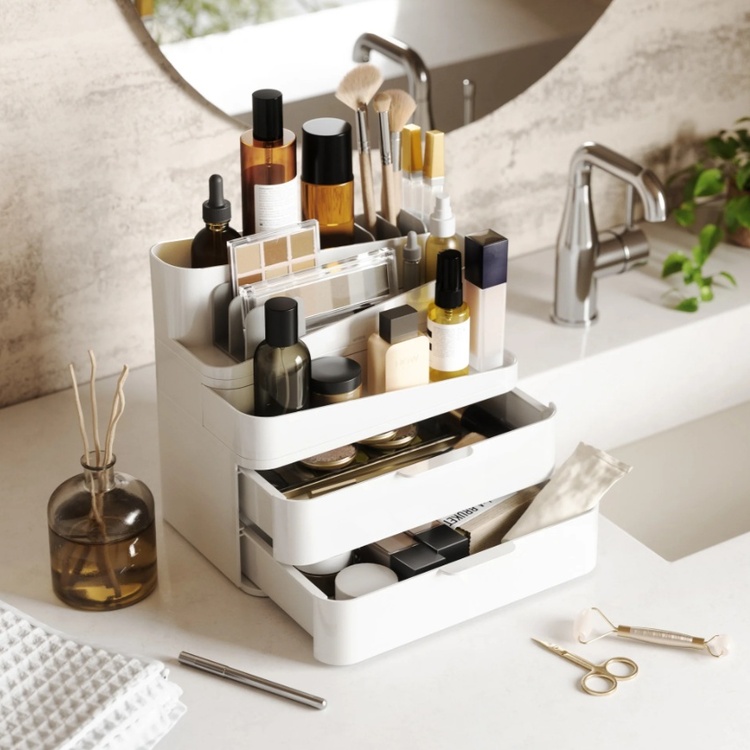 Cosmetic Organiser, UMBRA LARGE GLAM MAKE UP, White / Grey