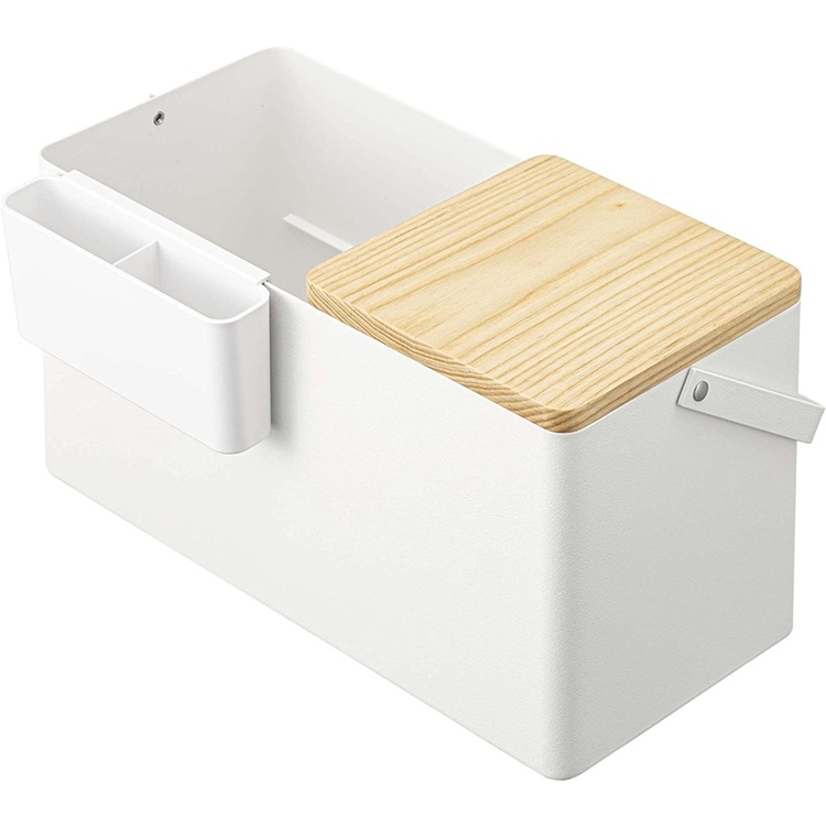 Cosmetic organizer with mirror, TOWER MAKE UP BOX, Yamazaki, White / Nature