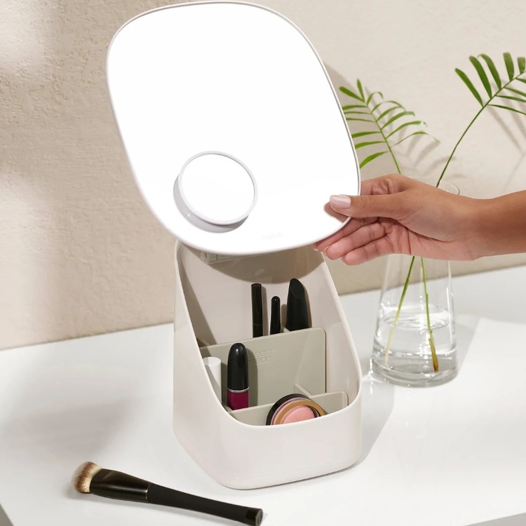 Mirror with Organizer, VIVA PEDESTAL COSMETIC ORGANISER, Joseph Joseph, Shell