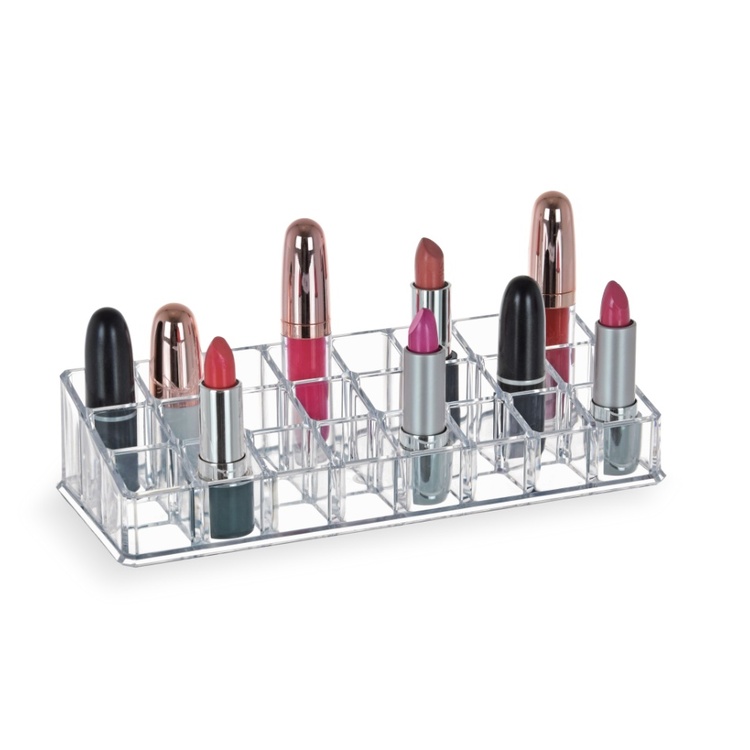 Make-up organizer, 24 compartments, LIPSTICK, 22,7 x 9 x H 5 cm, Clear acrylic
