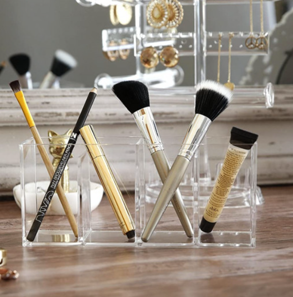 Makeup Organizer, 4 Compartments, SELENA, 22,3 x 7 x H 9,8 cm, Clear
