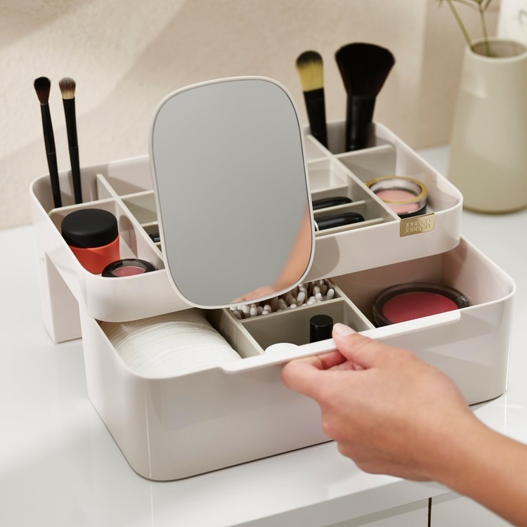 Cosmetic organizer with mirror, VIVA LARGE COSMETIC ORGANISER, Joseph Joseph, Shell