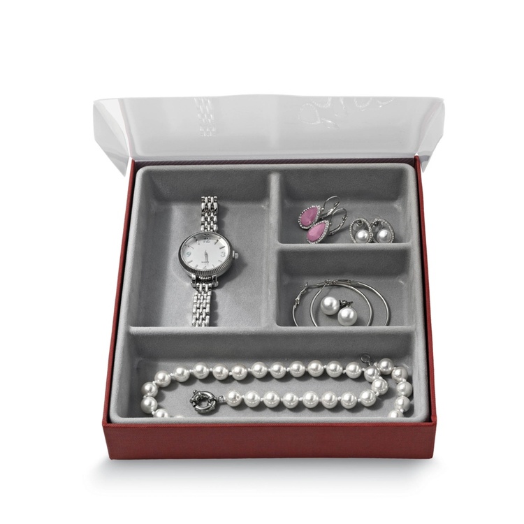 Jewelry box, BIJOUX QUATRE, 21,5 x 18,5 x H3,5 cm, Burgundy