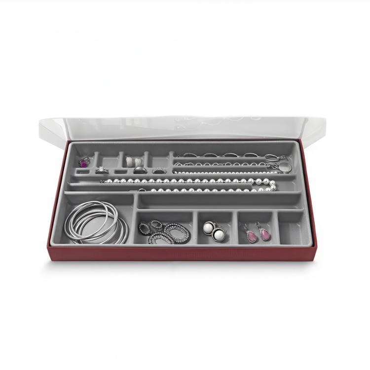 Jewelry box, BIJOUX ORGANIZER LARGE, 37 x 21,5 x H3,5 cm, Burgundy