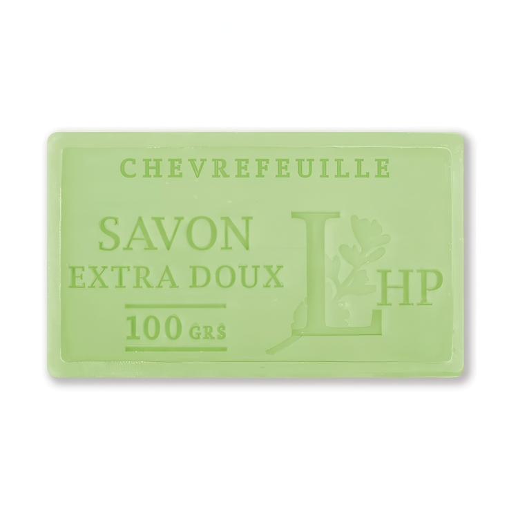 Soap with Honeysuckle, 100 g, SAVON DE MARSEILLE CHÈVREFEUILLE, 8,5 x 5 x H 2,5 cm, Light Green